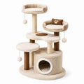 Arbre à chat multiniveau beige et marron 90 × 60 × 150 cm avec niche, couchages et poteaux en sisal