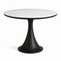 Table à manger ronde Ø 110 × H 76 cm, plateau blanc effet marbre et pied central noir