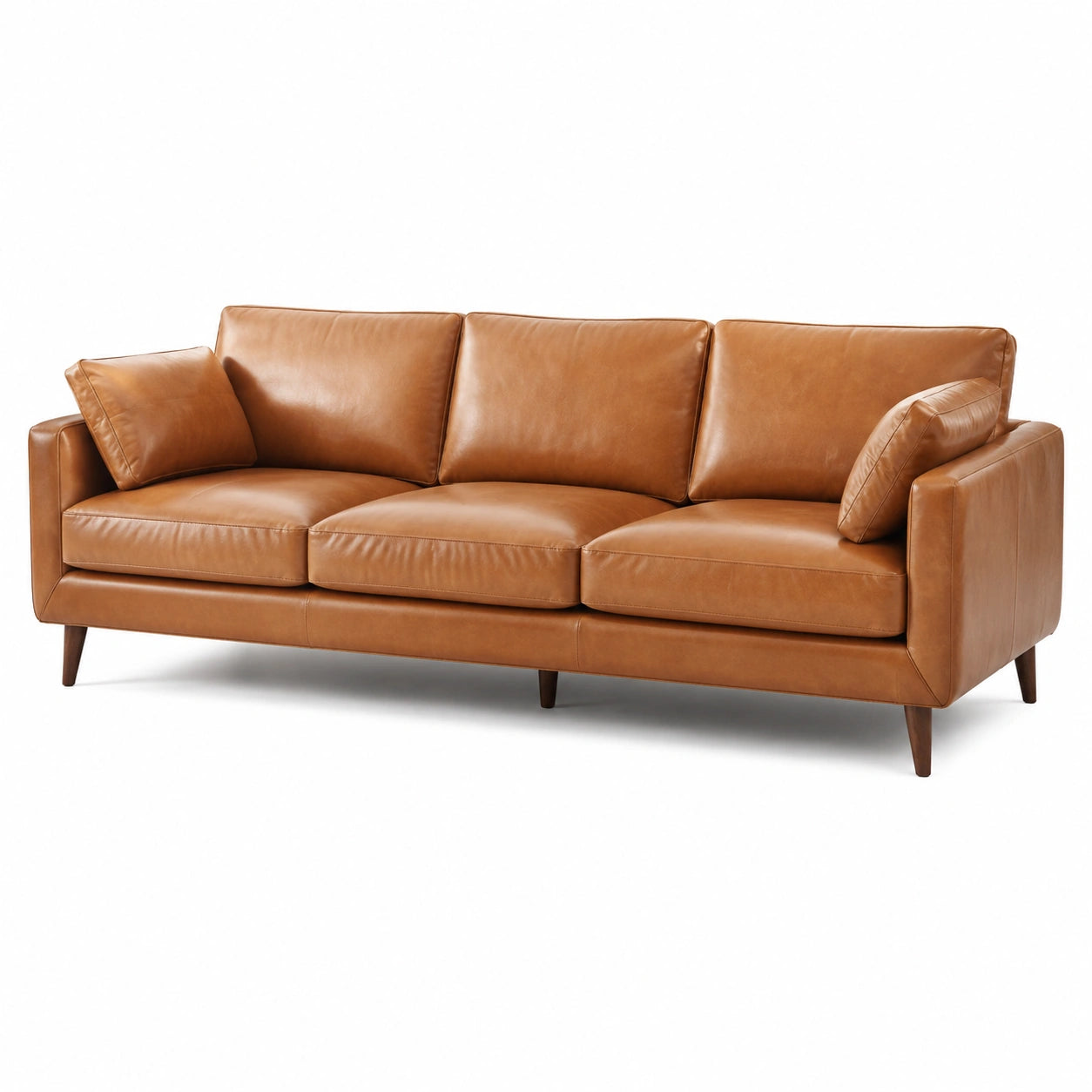 Canapé contemporain 3 places cognac et marron foncé, 220 × 90 × 83 cm