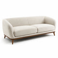 Canapé 3 places en tissu bouclé écru avec base en bois marron, 210 × 90 × 82 cm