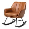 Fauteuil à bascule rétro 76 × 86 × 88 cm, revêtement aspect cuir cognac et piètement en métal noir