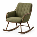Fauteuil à bascule rétro en tissu vert olive et bois brun, 88 × 72 × 95 cm