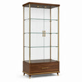 Vitrine en verre, bois brun et métal doré avec éclairage intégré – 100 × 45 × 190 cm