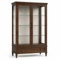 Vitrine en bois brun et verre transparent à 2 portes, 3 étagères et 1 tiroir, 100 × 40 × 190 cm