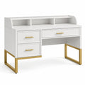 Bureau blanc et doré 120 × 55 × 100 cm avec 3 tiroirs et organiseur à 3 compartiments