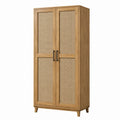 Armoire de rangement à 2 portes en cannage, effet chêne naturel, 90 × 40 × 180 cm