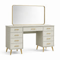 Coiffeuse avec miroir et 9 tiroirs, 120 × 40 × 121 cm, blanc cassé et doré