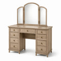 Coiffeuse beige effet bois 120 x 50 x 150 cm avec miroir triptyque orientable et 9 tiroirs