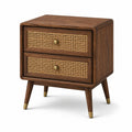 Table de chevet en bois brun avec cannage naturel, 2 tiroirs, style rétro, 50 × 40 × 60 cm