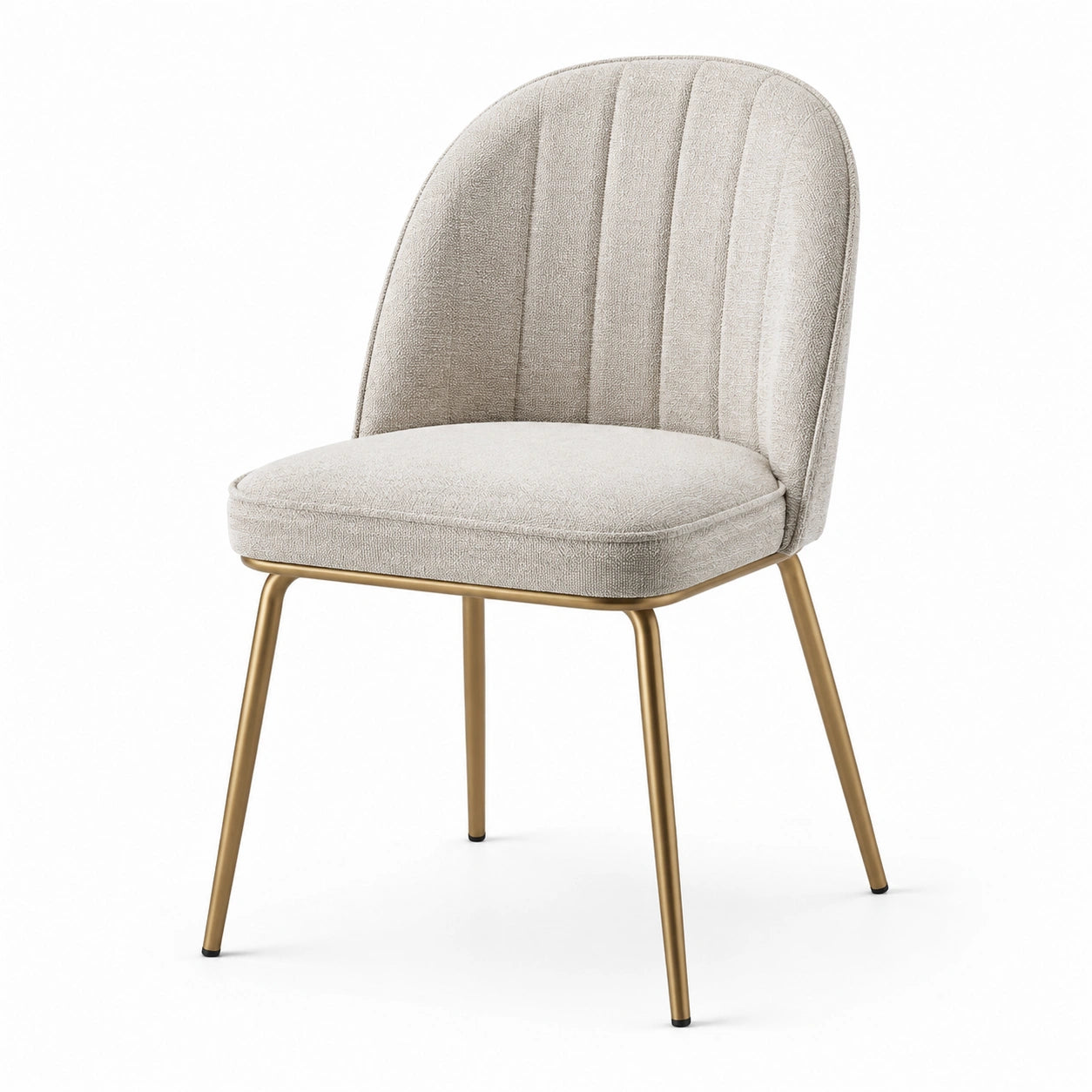 Chaise rembourrée en tissu texturé beige avec pieds en métal doré, 54 × 58 × 82 cm