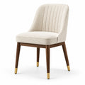 Chaise de salle à manger en tissu bouclé écru, pieds en bois finition noyer, 55 × 60 × 83 cm